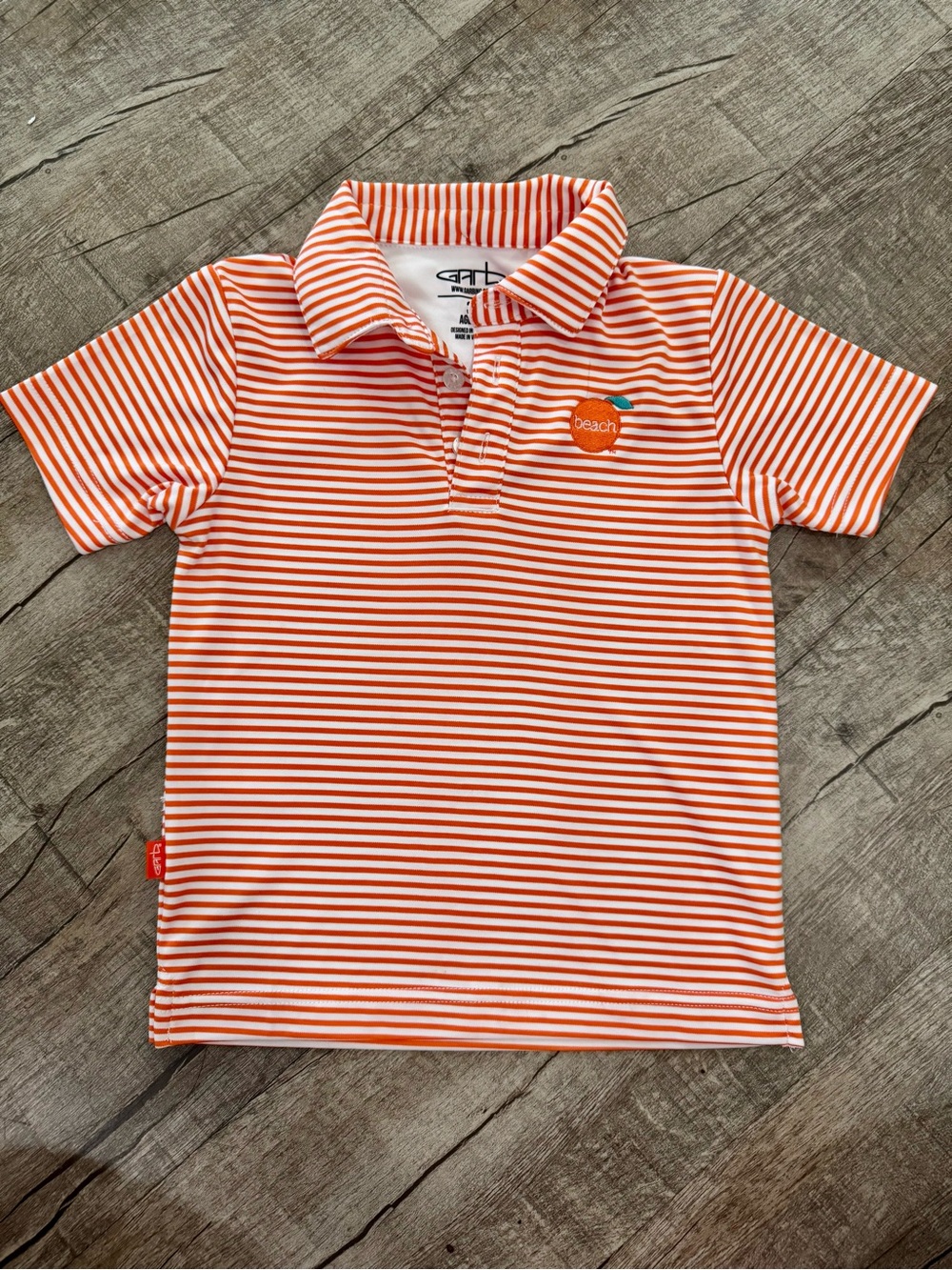 Garb Boys Striped‎ Polo Shirt 3T Orange White Beach Logo Performance Polo